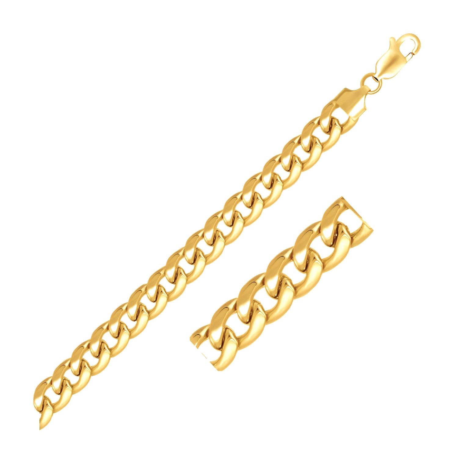 14k Yellow Gold Miami Cuban Semi Solid Bracelet (8.00 mm) in a sleek high-contrast midnight luxury editorial style